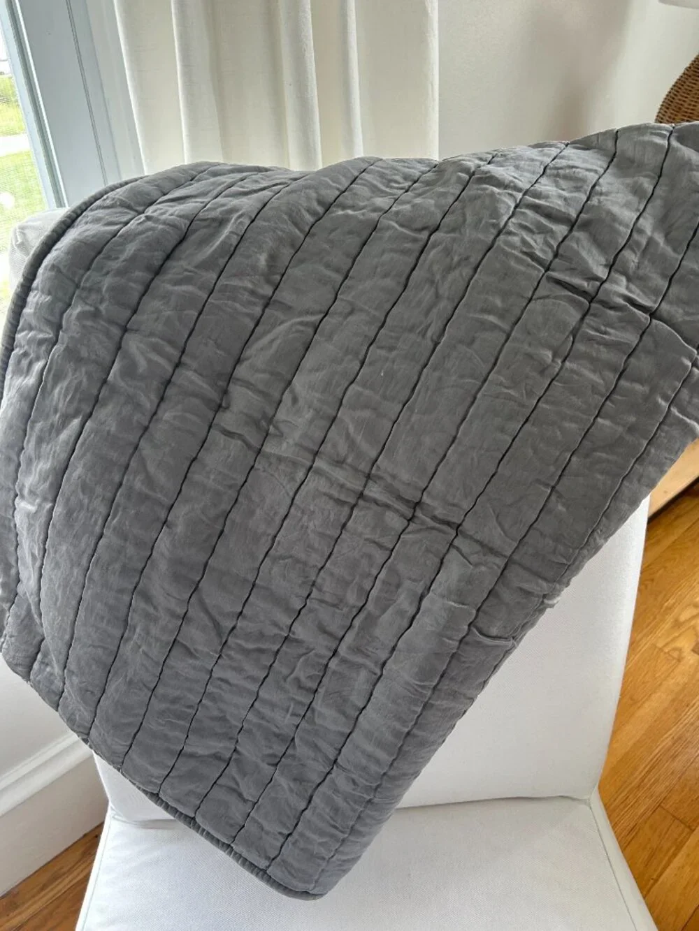 Pottery Barn Gray Mist Cotton Silk Channel Quilt & Shams (2) Euro Size 26X26